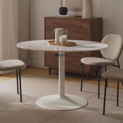 Round Marble Top Dining Table with Pedestal Base