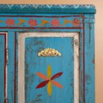Blue Vintage Hand-Painted Wooden Cupboard with Traditional Detailing - Image 4