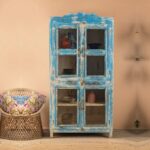 Vintage Blue Wooden Glazed Storage & Display Cabinet