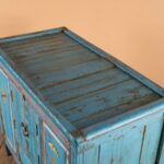 Blue Vintage Hand-Painted Wooden Cupboard with Traditional Detailing - Image 2