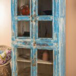 Vintage Blue Wooden Glazed Storage & Display Cabinet - Image 3