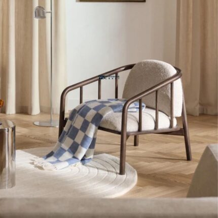 Modern Wooden Bouclé Lounge Single Seater Chair
