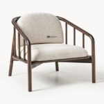 Modern Wooden Bouclé Lounge Single Seater Chair - Image 3