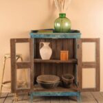 Vintage Blue Wooden Display Cabinet with Glass Panels - Image 3
