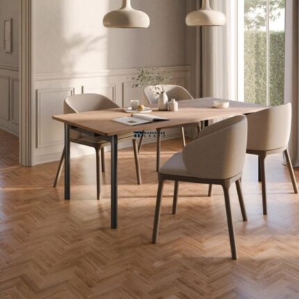 Modern Rectangular Wooden Dining Table with Metal Legs