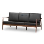 Mid-Century Wooden Frame Leatherette 3-Seater Sofa (Black) - Image 5