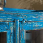 Bright Blue Vintage Wooden Cupboard with Glass Doors - Image 5