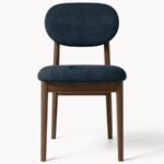 Modern Fabric Upholstered Wooden Dining Chair (Deep Blue) - Image 2