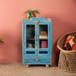 Blue & Green Vintage Art Deco Display Cabinet with Drawer