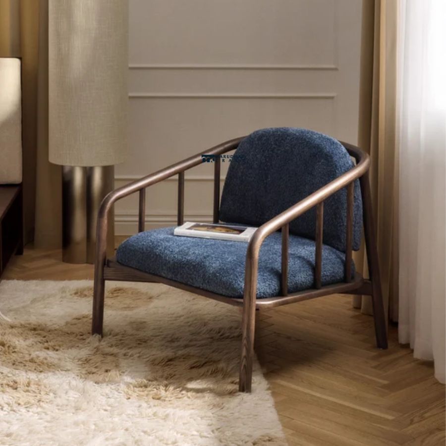 180 Modern Wooden Fabric Lounge Single Seater Chair - Image 1