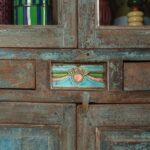 Vintage Blue Wooden Cabinet with Ceramic Tile Detailing - Image 2