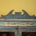 Vintage Blue Wooden Cabinet with Ceramic Tile Detailing - Image 4