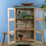 Vintage Pale Turquoise Wooden Display Cabinet with Glass Panels - Image 2