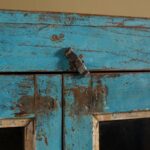 Blue Vintage Wooden Cabinet with Glass Doors - Image 4
