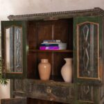 Carved Vintage Wooden Almirah with Glass Doors - Image 3