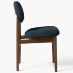 Modern Fabric Upholstered Wooden Dining Chair (Deep Blue) - Image 3
