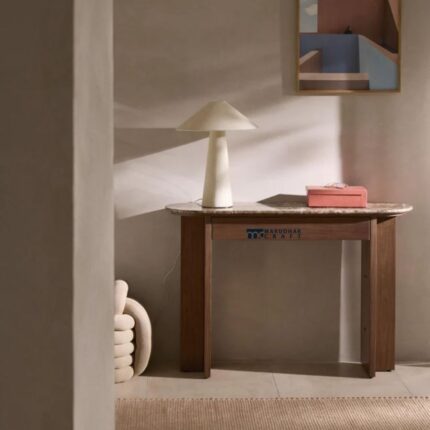 Solid Wood Console Table with Stone Top (Walnut Finish)