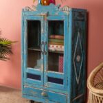 Blue & Green Vintage Art Deco Display Cabinet with Drawer - Image 3
