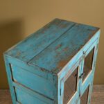Blue Vintage Wooden Cabinet with Glass Doors - Image 5