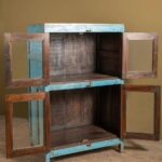 Blue Vintage Wooden Cabinet with Glass Doors - Image 2