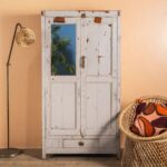 White Vintage Wooden Almirah with Mirror