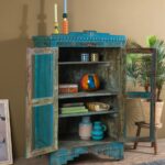 Ornate Vintage Blue Wooden Glazed Cabinet - Image 5