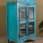 Ornate Vintage Blue Wooden Glazed Cabinet - Image 2