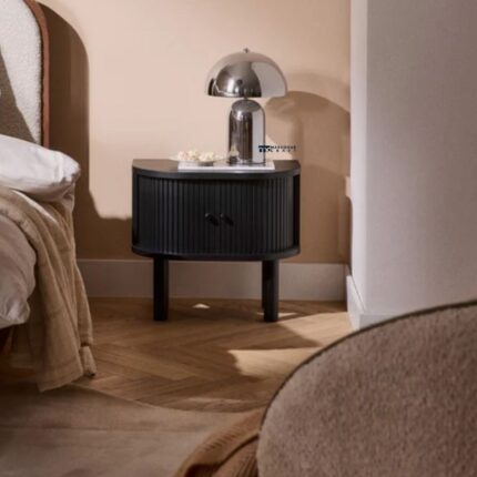 Mid-Century Modern Tambour Nightstand – Matte Black