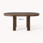 Round Solid Wood Dining Table with Sculptural Slatted Base - Image 5