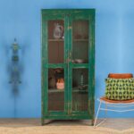 Green Vintage Wooden Glazed Display Cabinet