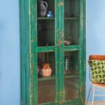 Green Vintage Wooden Glazed Display Cabinet - Image 3