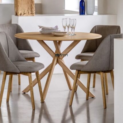 Round Solid Wood Dining Table with Cross Base