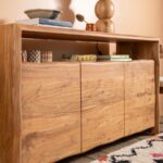 Acacia Wood Natural Finish Sideboard with 3 Cupboards & Open Shelf - Image 3