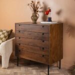 Acacia Wood Umber Finish Chest of 5 Drawers – Modern Minimalist Storage Cabinet - Image 4
