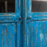 Bright Blue Vintage Wooden Cupboard with Glass Doors - Image 2