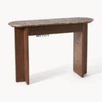 Solid Wood Console Table with Stone Top (Walnut Finish) - Image 2