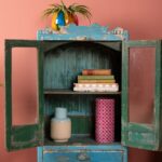 Blue & Green Vintage Art Deco Display Cabinet with Drawer - Image 4