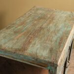 Vintage Pale Blue Wooden Cabinet with Floral Tiles & Glass Panels - Image 2