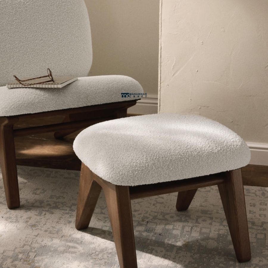 203 Marudhar Craft Bouclé Upholstered Ottoman Footstool - Image 1