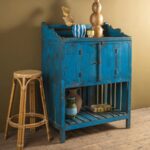 Vintage Blue Wooden Cupboard with Open Shelf