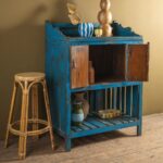 Vintage Blue Wooden Cupboard with Open Shelf - Image 2