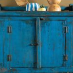 Vintage Blue Wooden Cupboard with Open Shelf - Image 3