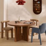 Round Solid Wood Dining Table with Sculptural Pedestal Base