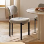 Bouclé Upholstered Dining Chair with Metal Legs (Ivory White)