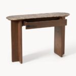 Solid Wood Console Table with Stone Top (Walnut Finish) - Image 3