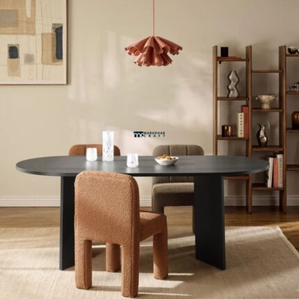 Modern Oval Dining Table with Solid Panel Legs