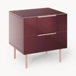 Modern Glossy Burgundy 2-Drawer Nightstand - Image 3
