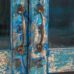 Vintage Light Blue Wooden Cabinet with Glass Doors - Image 3