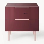 Modern Glossy Burgundy 2-Drawer Nightstand - Image 5