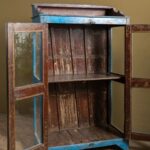 Blue Vintage Wooden Display Cabinet with Glass Panels - Image 6